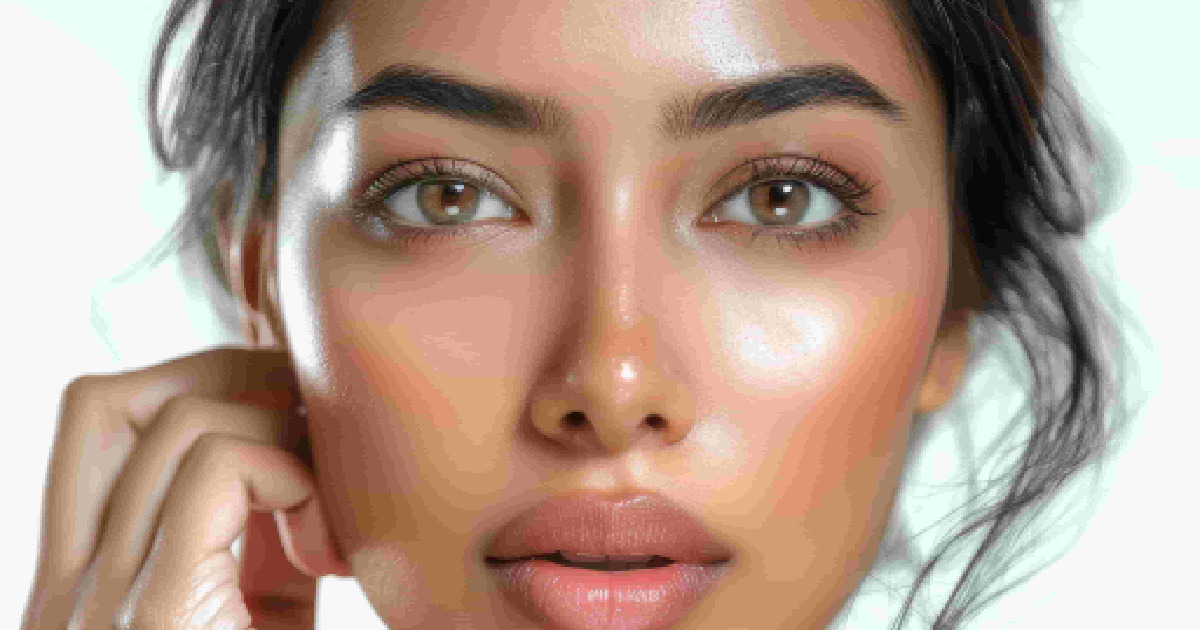 Close-up of a woman with brown eyes and glowing skin, holding her hand near her ear, representing PRX-T33 Biorevitalization in Bothell, WA.